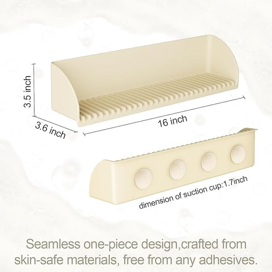 Roslim Splash Guard for Bathtub & Sink - Silicone Kids Bath Splash Guard Shelf, Bath Toy Tray Holder, Tub Water Splash Guard with 4 Suction Cups, Bathroom Accessories for Baby Bath, 1Pack, Beige