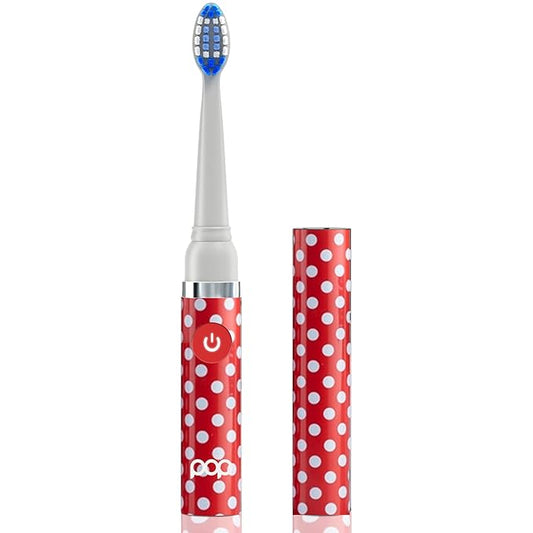 Pop Sonic Electric Toothbrush (Red Dots) - Travel Toothbrushes w/AAA Battery | Kids Electric Toothbrushes with 2 Speed & 15,000-30,000 Strokes/Minute, Dupont Nylon Bristles