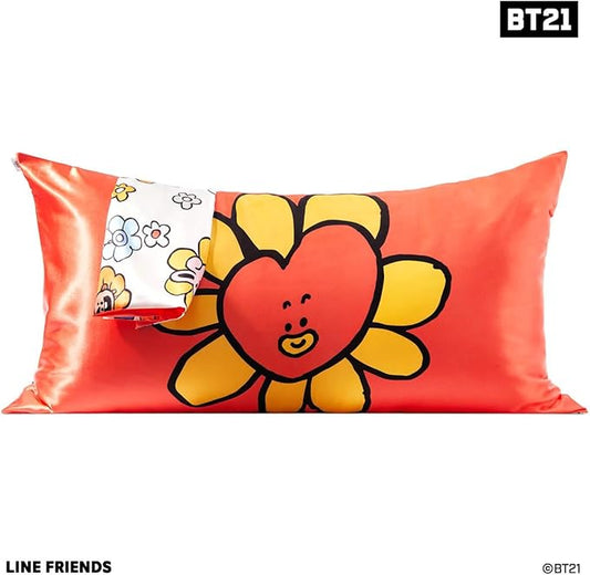 Kitsch x BT21 (Tata) Satin Pillowcase with Zipper for Hair & Skin - Softer Than Silk Pillow Cases, Smooth Cooling Pillow Cover, Wrinkle-Free, Machine Washable, King Size (19x36)