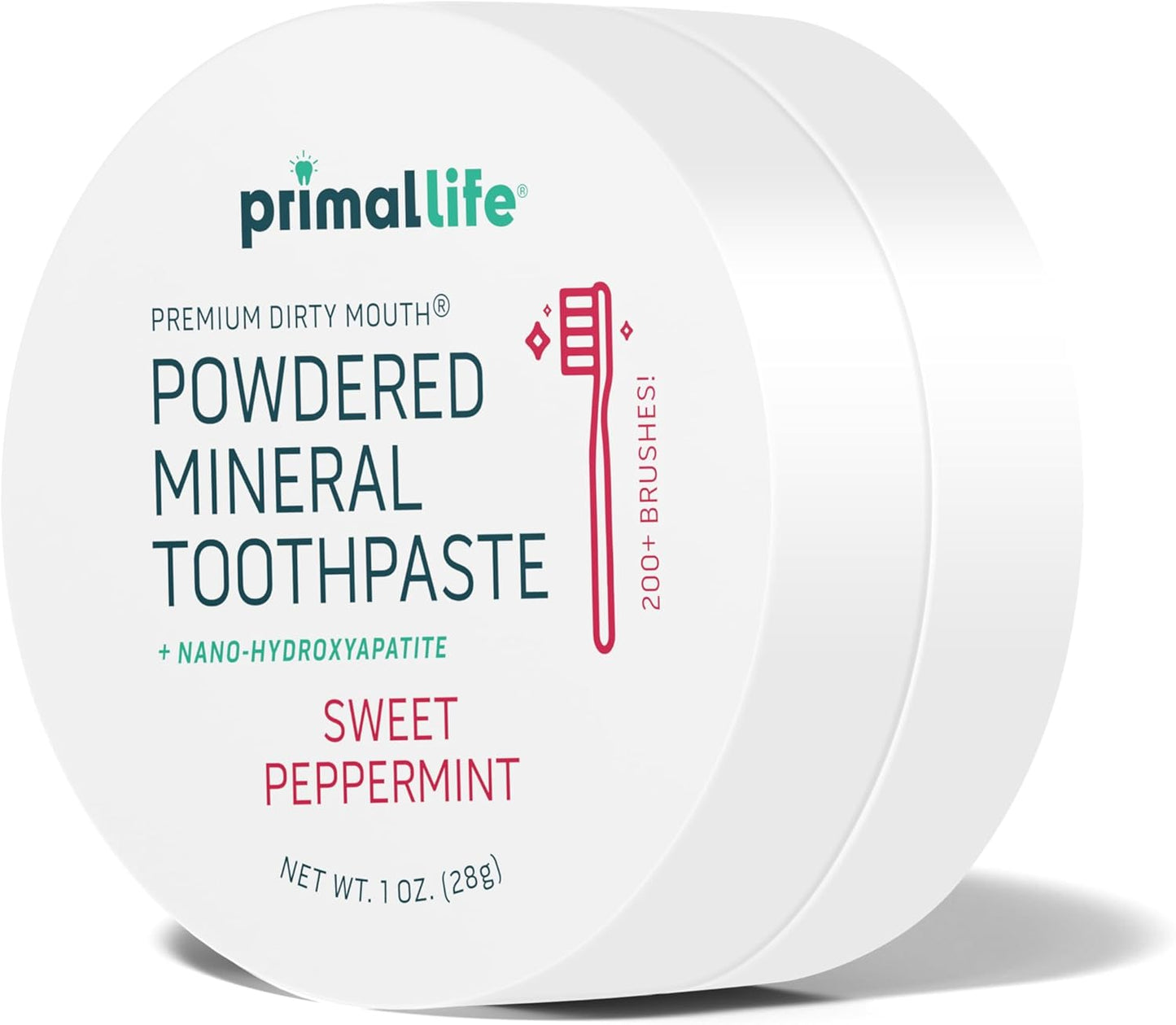 Primal Life Organics - Dirty Mouth Toothpowder, Tooth Cleaning Powder, Flavored Essential Oils with Natural Kaolin & Bentonite Clay, Good for 200+ Brushings, Organic, Vegan (Sweet Peppermint, 1 oz)