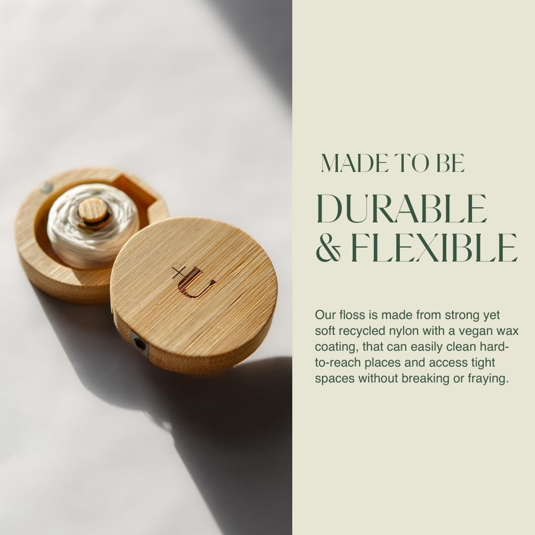 Plus Ultra Mint Nylon Dental Floss with Reusable Bamboo Case | Made with Recycled Nylon and Vegan Wax | Zero Plastic | 32 Yards (Pack of 1)