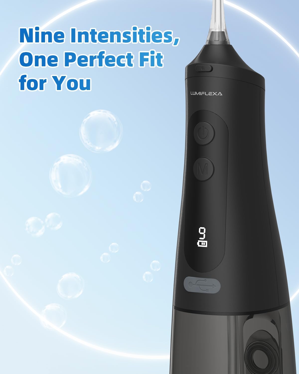 Water Dental Flosser, 300ML Cordless Oral Irrigator Rechargeable Dental Flosser Picks with 9 Levels 5 Jet Tips,IPX7 Waterproof Teeth Cleaner for Braces Gum Care (Black)