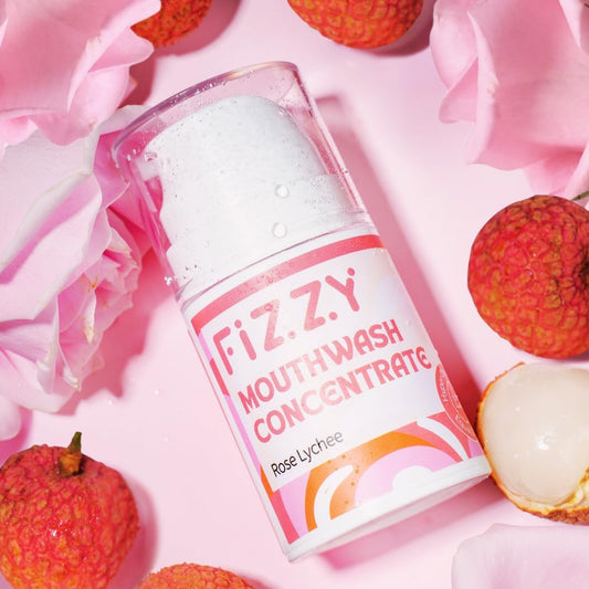 Fizzy Mouthwash Concentrate | Remineralizing Enamel Repair, Nano Hydroxyapatite | 20X Concentrated Travel Size | No Fluoride, Alcohol, Dye | Xylitol, Dry Mouth | Kids & Adults | Rose Lychee