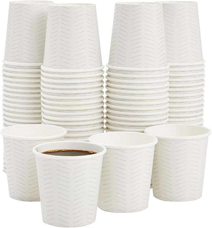 Sparkle and Bash 4 oz Disposable Coffee Cups - Convenient Mouthwash Rinse Container & Espresso Cup - Leak-Resistant Disposable Paper Vessel - 4 fl oz, 100-Count Coffee Pack, White