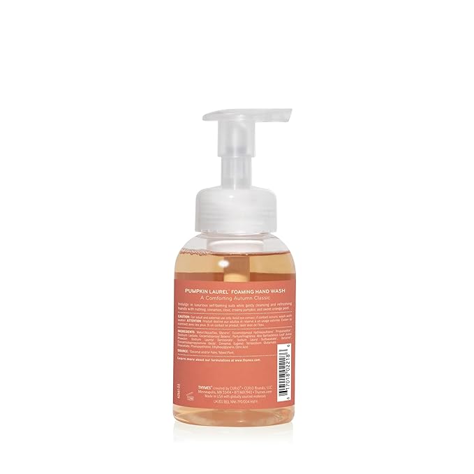 Thymes Foaming Hand Wash with Aloe & Glycerin - Fall Scented Foaming Hand Soap with Pump - Fall Decor - Fall Soap with Notes of Nutmeg, Cinnamon, Clove & Creamy Pumpkin (Pumpkin Laurel, 10.3 fl oz)
