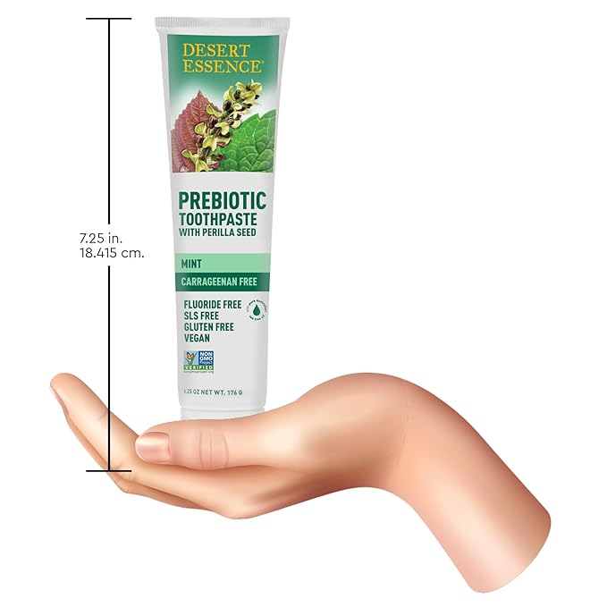 Desert Essence Prebiotic Plant-Based Whitening Toothpaste - Mint - Oral Care with Inulin, Perilla Seed & Aloe - Vegan, Fluoride Free, Non-GMO, Gluten-Free, Cruelty-Free - 6.25 oz
