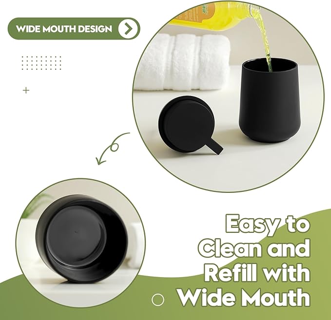 Matte Black Bathroom Accessories 2 Piece Set Plastic Soap Dispenser and Toothbrush Holder for Modern Bathroom Decor