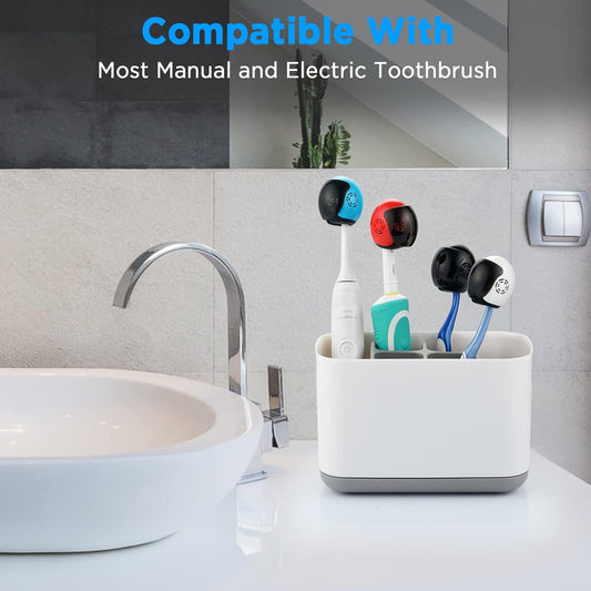 Helmet Toothbrush Covers Caps, Toothbrush Head Protector for Household Travel, Fits Most Manual and Electric Toothbrushes, 6 Count (Black, White, Grey, Blue, Pink, Red)