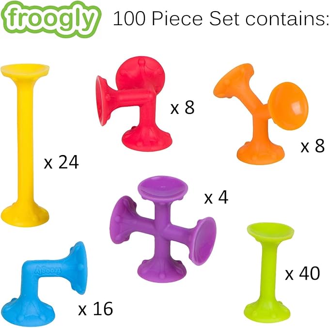 Froogly - 100 Piece Suction Toys - Montessori Bath & Construction Building Set - Silicone Toys for Toddlers & Kids Ages 3-6