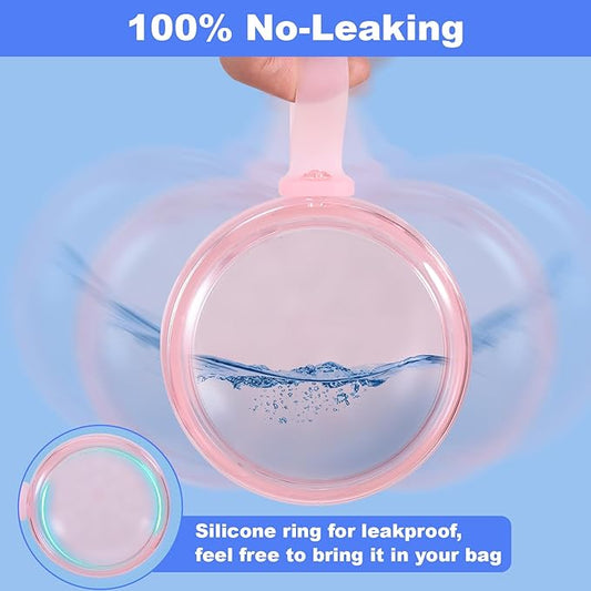 Denture Case, Leak Proof Denture Bath Cup for Travel, Denture Container Cups for Soaking Full & Partial Dentures, Retainers, Denture Cleaning Kit Holder Box with Denture Cleaner Brush-Transparent Pink