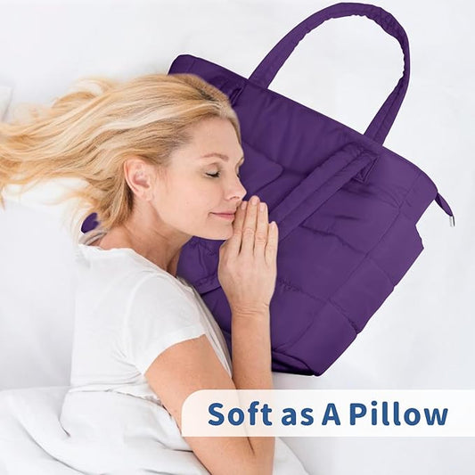 TOPDesign Puffer Tote Bag for Women, Lightweight Puffy Handbag with Compartments, Quilted Shoulder Bag for Work, Travel, Gym