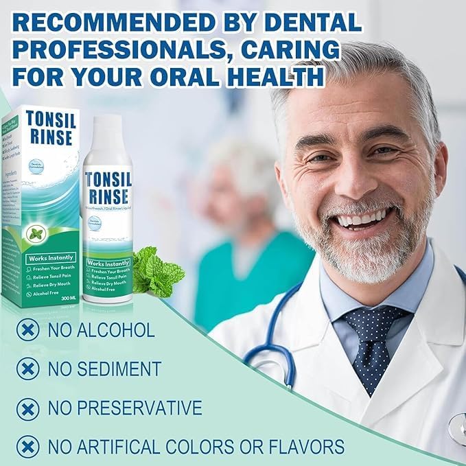 Tonsil Rinse-Tonsil Stone Remover Mouthwash,Natural Mouthwash Soothe Tonsils,Fight Bad Breath,Relieve Dry Mouth-Alcohol-Free,Breath Freshening,Mint Flavor-10 FL OZ
