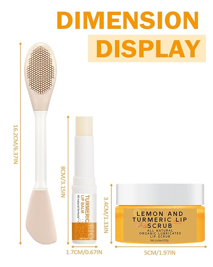 3Pcs Turmeric Lemon Lip Scrub and Turmeric Lip Balm Hydrating & Nourishing Lip Care kit, Exfoliating Lip Scrub with Aloe Vera For Dark Lips,Long-Lasting Natural Balm Moisturizer for Dry, Cracked Lips