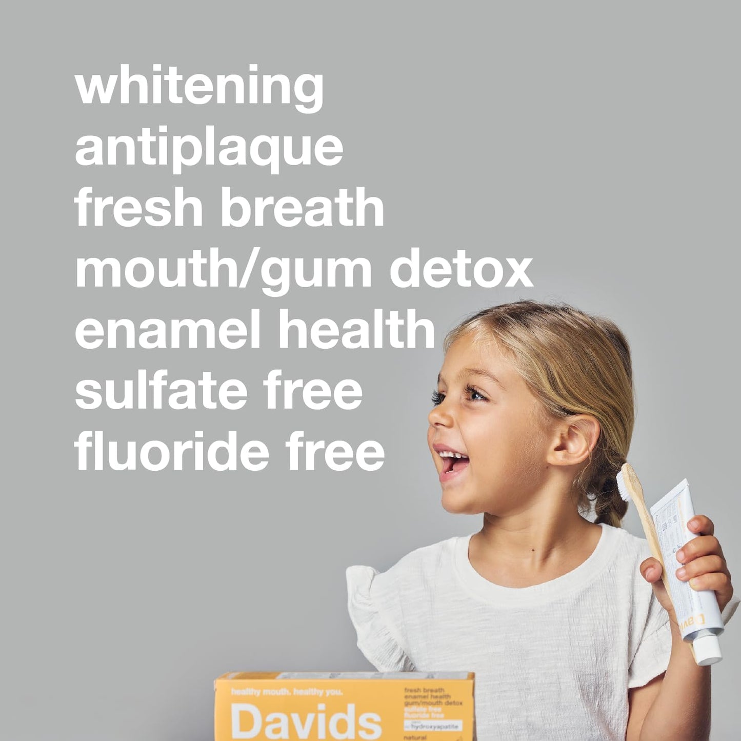 Davids Hydroxi Fluoride Free Nano Hydroxyapatite Toothpaste for Enamel Health & Whitening, Antiplaque, SLS Free, Kid Friendly Orange Vanilla Flavor, 4 oz, Made in USA