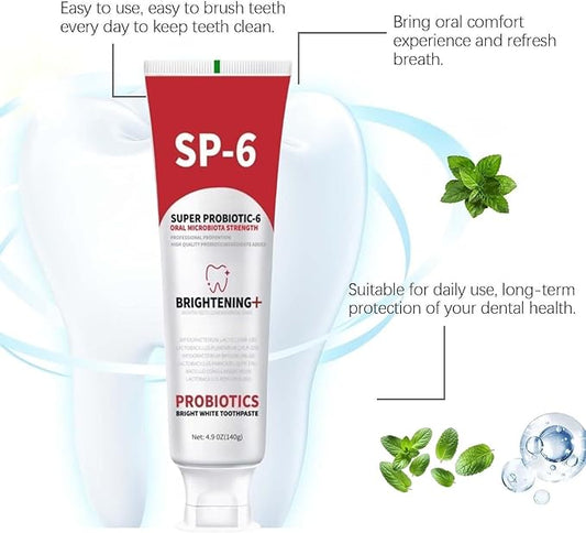 Sp-6 Probiotic Whitening Toothpaste, Sp-6 Super Whitening Toothpaste, containing whitening Teeth and Gum Health, Fresh Breath and Mint Flavor Enhancement Formula。 (2PC)