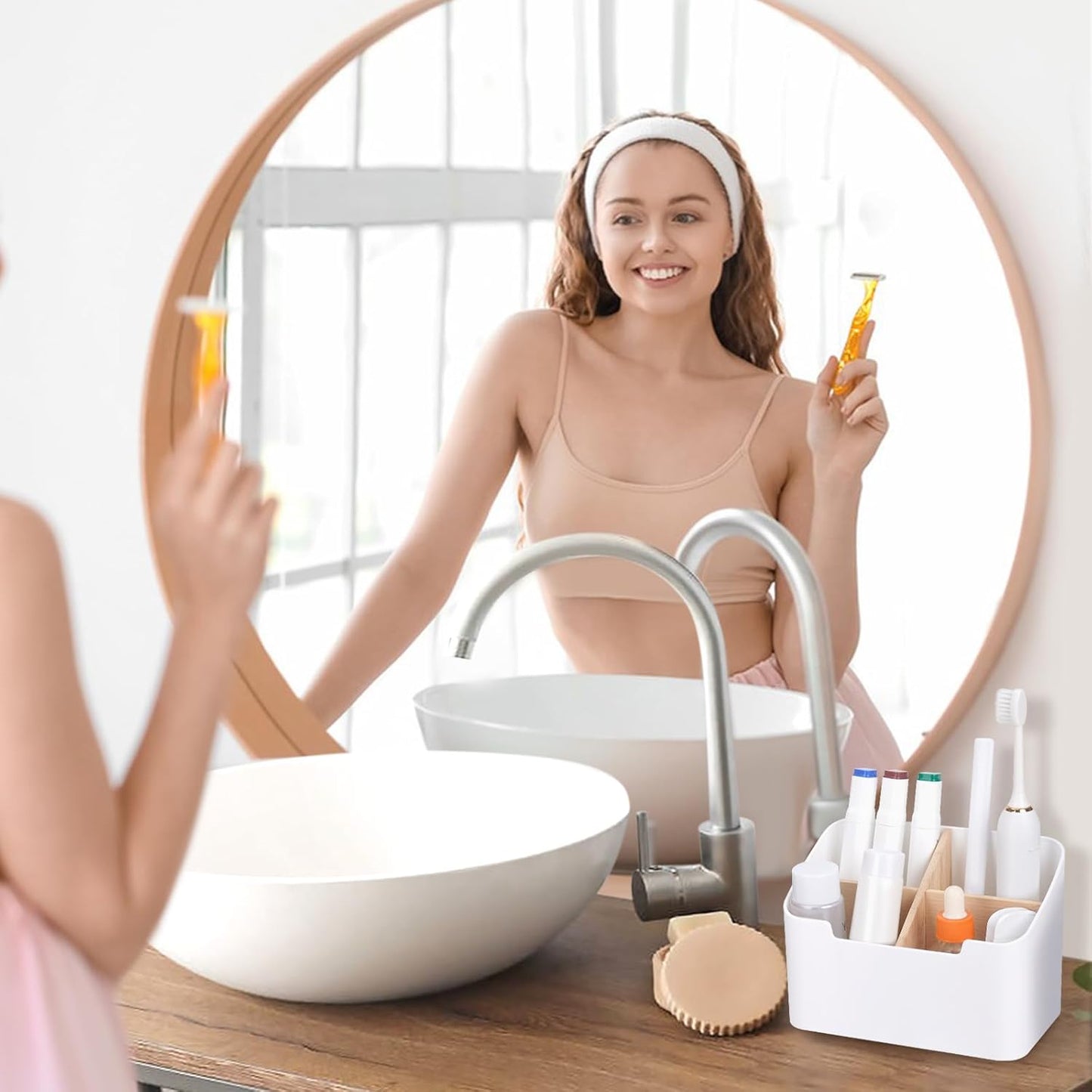 Toothbrush Holders for Bathrooms,Electric Toothbrush and Toothpaste Holder with Divider for Bathroom Countertop Organizer,Toothbrush Caddy for Kids Family Counter Vanity Storage White