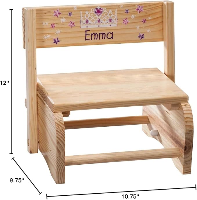 Custom 2-in-1 Children's Step Stool and Chair, Customized with Kid’s Name, Princess Design