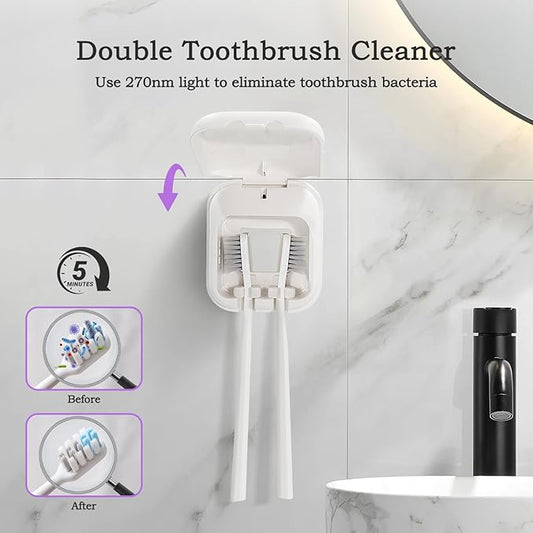 Toothbrush Holder, Toothbrush Cleaner Case, Portable USB Charging Toothbrush Cover with U V-C Light, Travel Toothbrush Holder (White-Double)