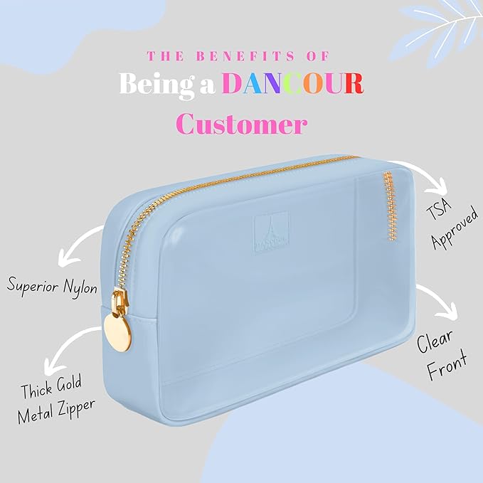 Small Clear Makeup Bag – Mini Pouch for Purse, Cosmetic Travel Case, Clear Cosmetic Bag, Light Blue Mini Makeup Bag, Compact Pouch for Purse