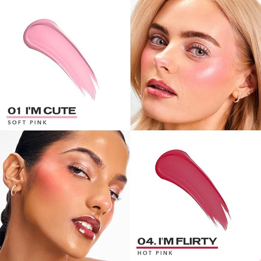 Sacheu Cheek STAY-N Liquid Blush for Cheeks — High Pigment, Buildable, Lightweight Cream Blush for Dewy & Radiant Flushed Cheeks — Long-lasting & Cruelty Free, Flirt Mode Duo