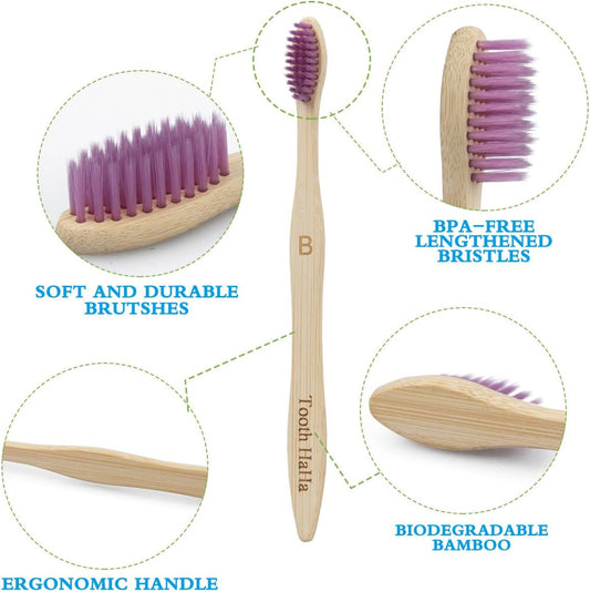 Bamboo Toothbrushes, 10 Pack BPA-Free Soft Tapered Bristles, Eco-Friendly, Natural Wooden, Green Toothbrush, Organic Toothbrushes Travel Set