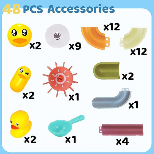 48pc Toddler Bath Toys,48 PCS DIY Duck Slippery Slide Track Baby Bath Tub Toys with Suction Cups,Birthday Party Gift for Baby Infant Boys Girls Bath Time Ages 3 4 5 Years Old (48 PCS)