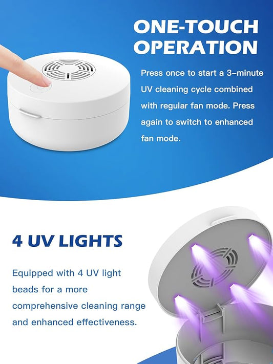 Voraiya UV Retainer Case Braces Box with Fan and Mirror – Compact Dental Case for Aligners, Mouth Guards, Night Guards, and Teeth Braces – White