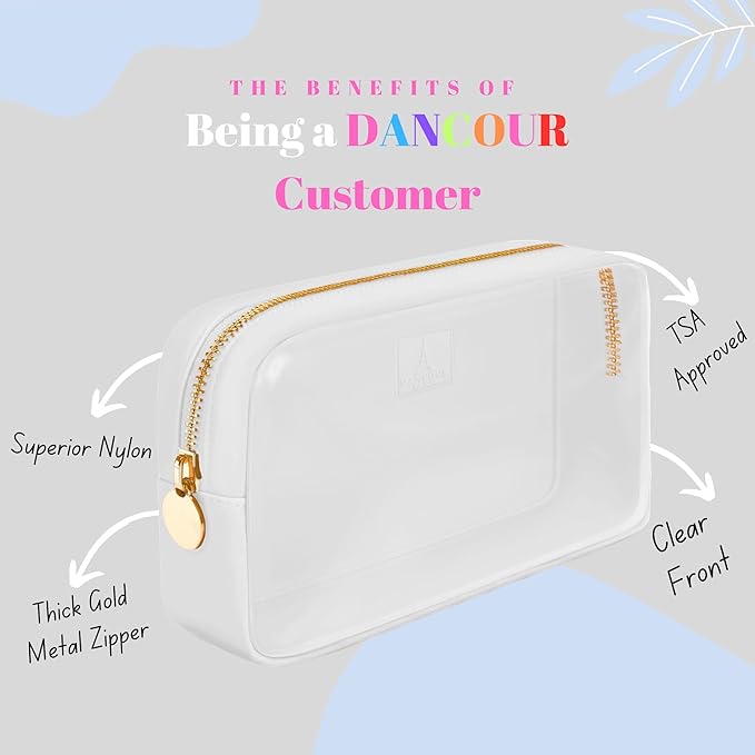 DANCOUR Small Clear Makeup Bag – Mini Pouch for Purse, White Cosmetic Travel Case, Compact Clear Cosmetic Bag, Mini Purse Pouch for Travel