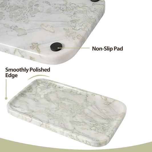 Marble Vanity Tray, Large Stone Bathroom Tray for Countertop, 14'' African Gem Genuine Marble Decorative Tray for Dresser, Green Kitchen Trays for Counter,Perfume Storage, Non-Resin/Ceramic