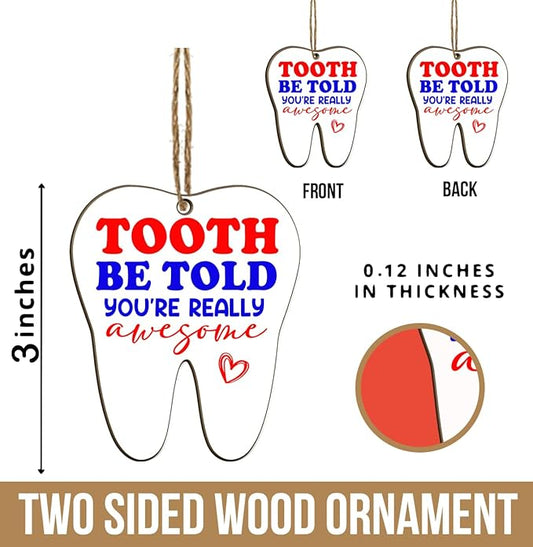 Dental Hygienist Christmas Ornament - 3" Wooden, Thank You Gifts for Women Men, Dental Week Gift for Dentist Assistant Oral Surgeon Orthodontics, Tooth Decoration for Office Center