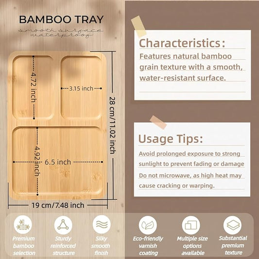 1PCS Bamboo Bathroom Trays - Suitable for The Bathroom,Kitchen,Breakfast Tray and Decorative Tray (11.02 in * 7.48 in(3 Grids))