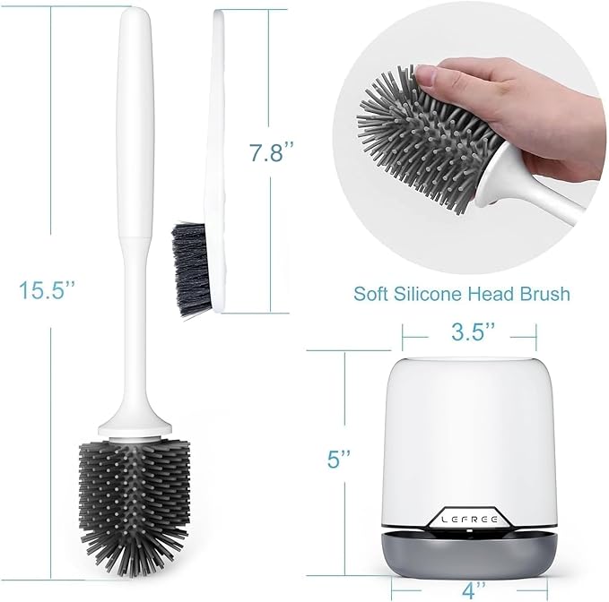 Lefree Silicone Toilet Brush and Holder,Bathroom Cleaner Brush Set,Non-Slip Handle Toilet Bowl Brush with TPR Soft Bristle,Wall Mounted/Floor Standing