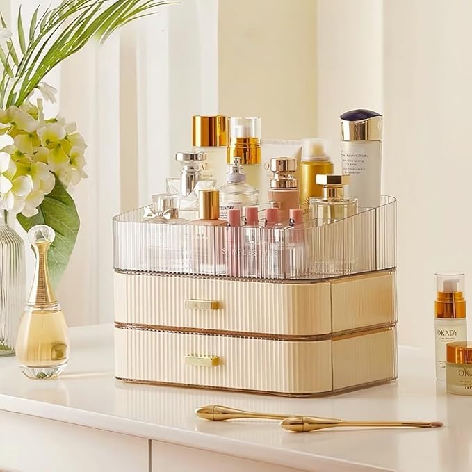 Makeup Organizer with Drawers Stackable Skincare Cosmetic Makeup organization for vanit Bathroom Desk Countertop (Cream)