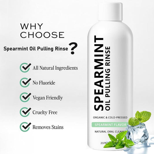 Spearmint Oil Pulling Rinse, Cold-Pressed Coconut Oil for Whitening Teeth Mouthwash, Powerful Organic Peppermint Oil Maintain Gum Health & Freshness Breath, Mint (2)