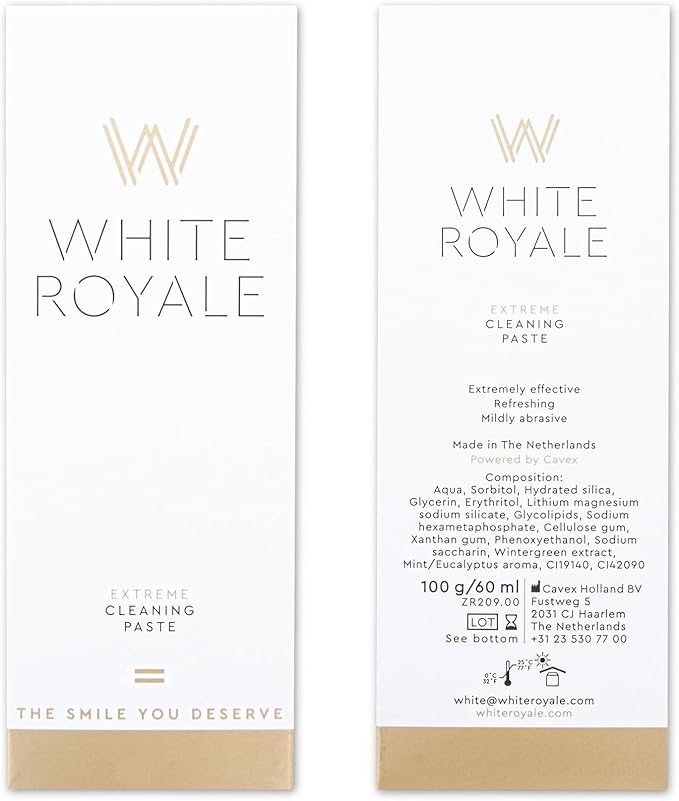 White Royale Extreme Cleaning Paste, Helps Remove Stains & Discoloration, Toothpaste Prep for Whitening Treatments, 60ml Tube