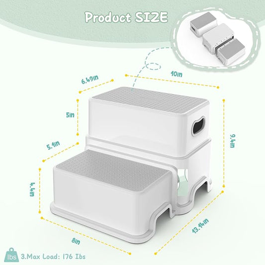 Victostar Toddler Step Stool,2 Kids Step Stool for Bathroom Sink,Baby Potty Stool with Anti-Slip Surface and Rubber Bottom,Plastic Stool with Handle for Toilet Potty Training Bathroom Kitchen