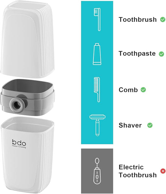 VITVITI Toothbrush Travel Case, Portable Leakproof Travel Soap Container Dish Tray, Portable 7.88 inch Toothpaste Toothbrush Holder with Cover for Trip/Bathroom/Camping, White A