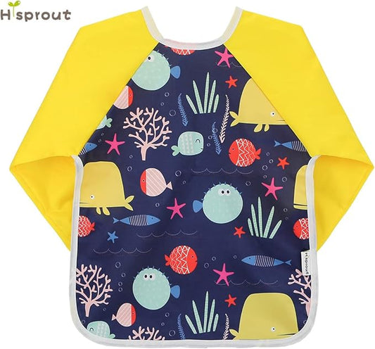 Infant Toddler Baby Waterproof Sleeved Bib, Bib with Sleeves&Pocket, 6-24 Months