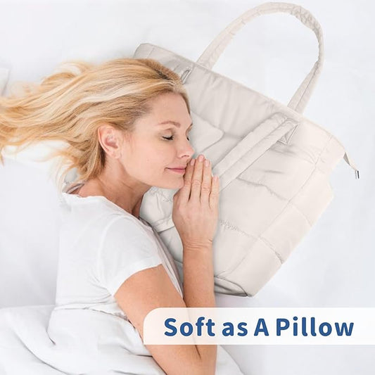 TOPDesign Puffer Tote Bag for Women, Lightweight Puffy Handbag with Compartments, Quilted Shoulder Bag for Work, Travel, Gym