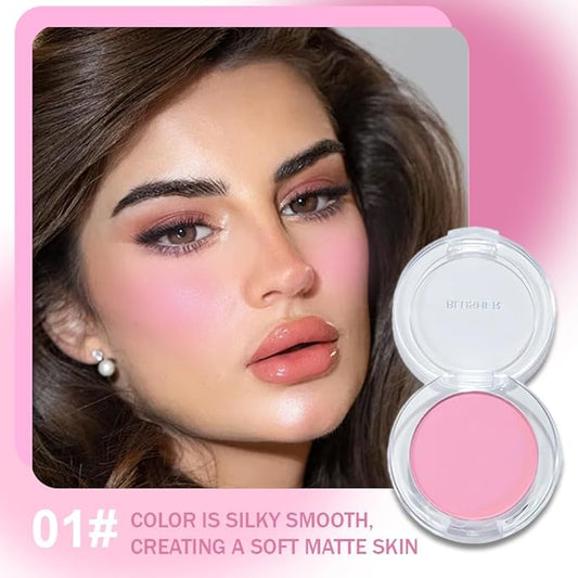 Blush for Cheeks Makeup Palette, Natural Matte Cream Powder Single Blushes for Eye and Cheek, Buildable Long-Lasting Color, Vegan & Cruelty-Free, Everyday Makeup Look for Women, #01-Light Pink