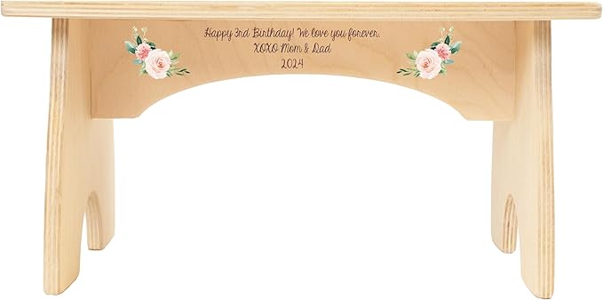 Step Stool for Toddlers- Personalized Wood Kids Step Stool with Name for Kitchen Sink, Bathroom, Potty Training, Toilet, Kitchen Sink- Sturdy and Safe- Made in USA by BloomOwl (Floral- Initial)