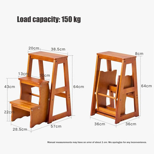 Flip N' Step Wooden Step Stool - Solid Pine, Non-Slip & Foldable | Kids Safety Stool for Kitchen, Bathroom | Display Shelf for Home Decor(Brown 3 Layers)