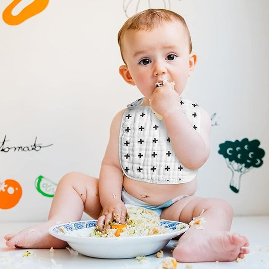 Zainpe 6Pcs Snap Muslin Bibs for Baby Machine Washable Adjustable Unisex Burp Cloths with 6 Absorbent Soft Layers, Animal Pattern Bib for Newborns Toddlers Infants 3 to 36 Months Drooling Teething