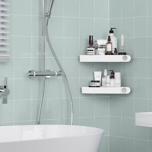 Sotfamily Shower Caddy Corner, 2 Pack Adhesive Corner Shower Shelves for Bathroom Organizers and Storage, Rust Free Plastic Rack for Bathroom Accessories & Decor, White