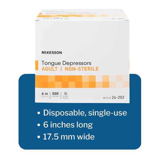 McKesson Tongue Depressors Adult Size, Non-Sterile, Wood, Unflavored, Splinter-Free (5000, 6")