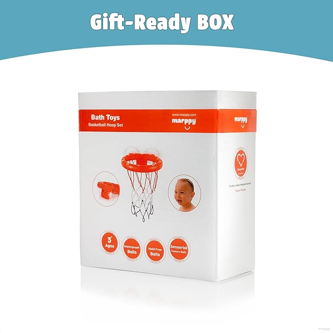 Bath Toys, Bathtub Basketball Hoop for Toddlers Kids, Boys and Girls with 4 Soft Balls, Mold Free & Strong Suction Cup, Bathtub Shooting Game & Fun Toddlers Bath Toys for Boys or Girls