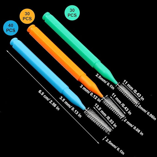 Patelai 100 Pieces Braces Brush for Cleaner Interdental Brush Toothpick Dental Tooth Flossing Head Oral Dental Hygiene Flosser Toothpick Cleaners Tooth Tool (Green, Orange, Blue,Various Sizes)