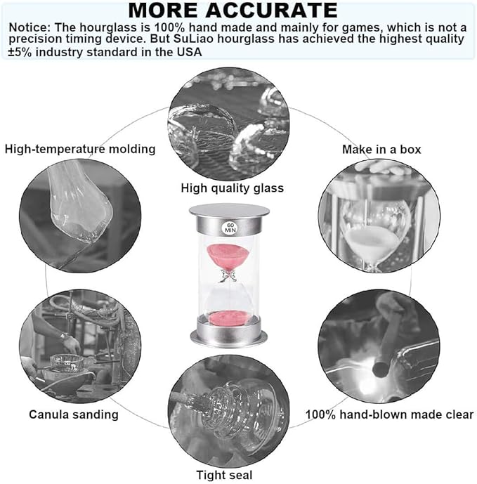 SuLiao 1 Minute Hourglass Timer Sand Clock, Unbreakable Pink Sand Watch one Minute, Colorful Plastic Hour Glass Sandglass for Kids, Games, Classroom, Decorative