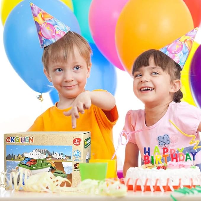 Ferry Boat with 4 Car and 4 Wind Up Bath Swimming Toys, Kids Bath Toy Floating Vehicle Whales Submarines Swans Rockets, Bathtub Bathroom Pool Beach Toy Set for Toddlers Boys Girls