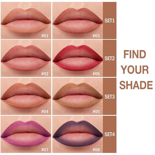 2in1 Gradient Lip Liner & Lipstick Combo,Matte Longwear Waterproof Lip Pencil with Cone Tip,Smudge Proof Crayon for Flawless Ombre Contour,Women's Long Lasting Makeup Set(01Nude Beige+03Rosewood Kiss)